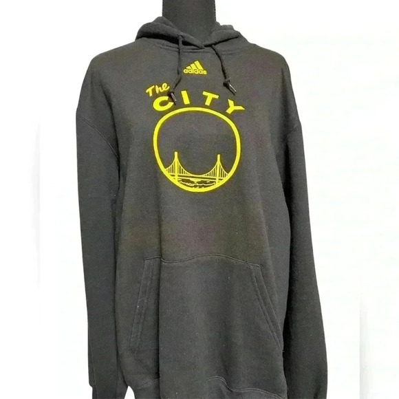 🖤 ADIDAS Golden State Warriors Black/Gold Logo Hoodie, med oversized, GUC - Picture 1 of 3